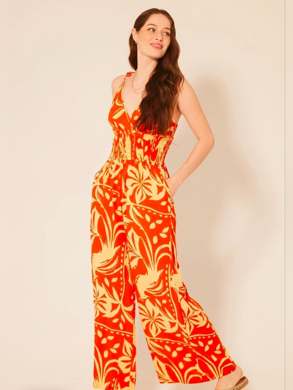 Patrons of Peace Arcadia Jumpsuit Hawaiian Tropical Orange Size M